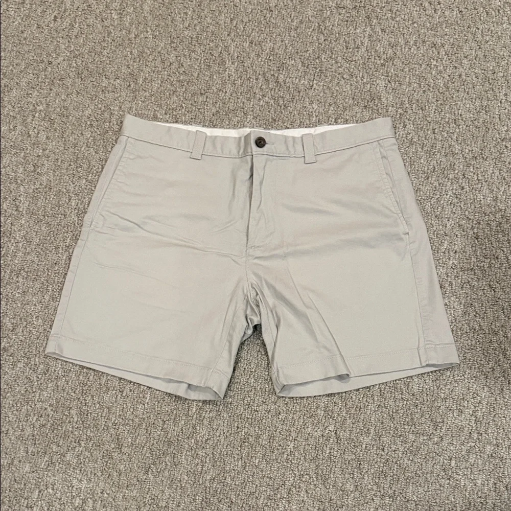 J. Crew flat front light khaki Shorts, 34”x7”, like new - Picture 1 of 4